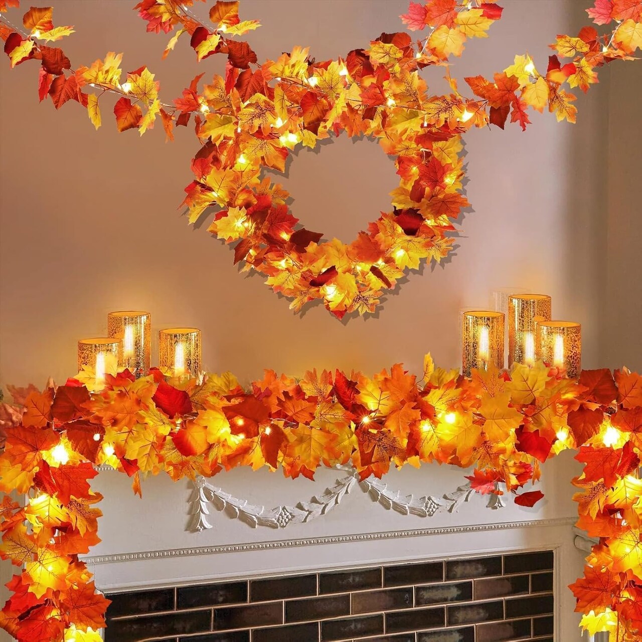 4 Pack Fall Decor Garland - Fall Thanksgiving Decorations for Home - 23.6Ft Maple Leaves